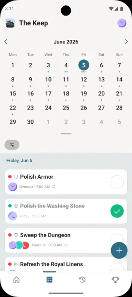 ChoreKeep calendar showing a couple's household chores across the week